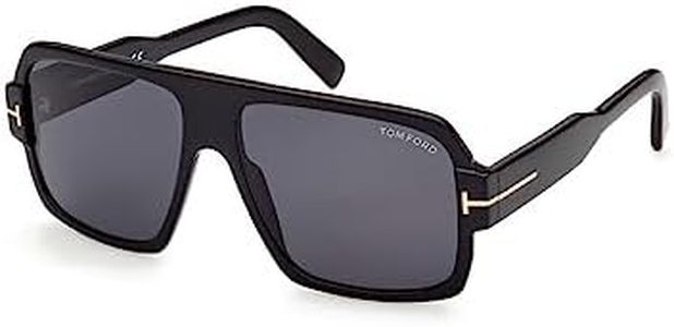 Tom Ford | UV Protected + Blue Blocked Filter Sunglasses for Men | Square Shaped - Full-rim Black Frame | Lens Colour: Grey | Medium | FT0933 58 01A