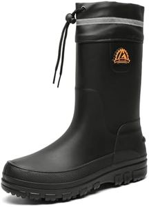 IQAXC Waterproof Garden Rain Boots for Men Breathable Lightweight Mid Calf Deck Fishing Outdoor Slip Resistant Shoes, 388 Cuffed Black 45