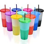 PALUDO 10 Pcs Reusable Plastic Tumblers with Lids & Straws, 24OZ Colour Changing Cups, Iced Coffee Cup Party Tumbler Set Travel Cups for Kids Adults Party Smoothie Cup Travel Mugs