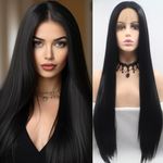 Xiweiya Long Black straight Wigs Hair Synthetic Lace Front Wigs Black for Women with Heat Resistant Fiber Hair Replacement Wig Long Soft Black Hair wig Middle Part 18 inch…