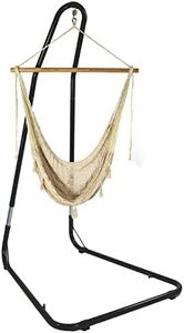 Sunnydaze Outdoor Mayan Cotton and Nylon Hammock Chair with Adjustable Steel Stand - 220-Pound Capacity - Beige - Extra Large