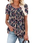 CHICZONE Ladies Tunic Tops Short Sleeve Plain Pleated Summer Buttons Up Blouse Floral Printed Womens Henley T-Shirt