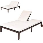 Tangkula 2-Person Patio Lounge Chair, Outdoor Rattan Double Wicker Daybed Chaise Lounge Chair with Adjustable Backrest Wheels & Cushion, Patio Loveseat Sofa for Garden Lawn Backyard