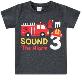 Lovekider 3T 4T Boys Birthday T Shirts Cool Firetruck Print Tee Shirt 4t Cotton Short Sleeve Shirts Outfits Dark Grey Size 4