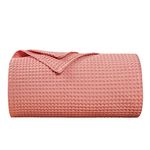 PHF 100% Cotton Waffle Blanket 220x240cm - Pre-Washed Soft Lightweight Throw Blanket for All Season- Perfect Blanket Layer for Couch Bed Sofa - Elegant Home Decoration - Queen Size-Coral Pink