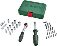 Bosch Home and Garden Ratchets / 1/4" Drive Socket Set 34-Piece (Versatile Drive Socket Set for Multiple DIY Tasks; Ergonomic, Soft Grip Handle; Magnetic Bits Holder)