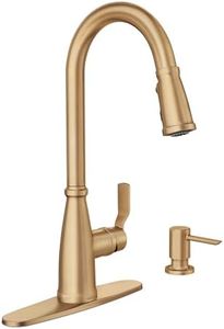 Moen Nolia Bronzed Gold One-Handle High Arc Kitchen Faucet with Pull Down Sprayer and Soap Dispenser, Kitchen Sink Faucet Featuring Power Boost Technology, 87071BZG