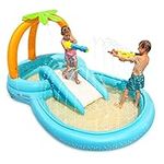 Inflatable Kiddie Pool, 110” x 71” x 53” Large Inflatable Play Center for Toddlers, Baby Pool with Slide, Easy Set for Garden Backyard & Indoor Use, Age 3+