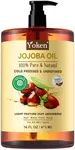 Yoken Pure Jojoba Oil 16 fl oz - 100% Natural Jojoba Oil for Hair, Skin & Face, Cold Pressed Unrefined, Deeply Moisturizing Jojoba Carrier Oil for Essential Oils Mixing, Soap Making