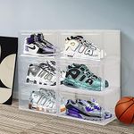 Stacked 6pcs Shoe Storage Box Acrylic Sneaker Display Case Magnetic Door Anti-oxidation Stackable Shoes Organiser Non-toxic and Odourless 35.5x26x21cm Clear