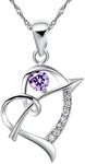 Uloveido Silver Color Love Heart Arrow Necklace for Women Girls White Gold Plated Anniversary Birthday Purple Cubic Zirconia Pendant Necklace for Women N662