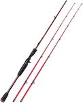 Sougayilang Fishing Rod, 2Pc Casting Rod Spinning Rod for Freshwater Tournament Quality Fishing Pole with 2 Tips for Bass- 5.9FT Baitcasting -Red