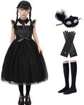 MDYCW Wednesday Addams costume for Girls - Halloween Birthday Party Cosplay with Accessories Dress Up Set