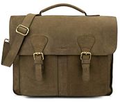 LEABAGS Scottdale Genuine Buffalo Leather Briefcase in Vintage Style - Olive