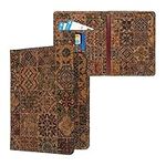 kwmobile Passport Holder with Card Slots - Cork Cover Protective Case - Travel Document Wallet - Blue/Red/Light Brown - Maroccan Tiles