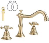 YBlucklly Lavatory Widespread Bathroom Sink Faucet Brushed Gold Mixer Tap Washing Room Vanity Faucet 8-16 inch 2 Handles 3 Holes Bathroom Faucet with Pop Up Drain with Overflow