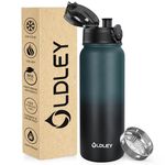 OLDLEY 600ml/20oz Stainless Steel Water Bottle Double Walled Vacuum Flask Keeps Drink Hot and Cold Leakproof BPA Free 600ML Metal Insulated Water Bottle for Sport Work Outdoor Hiking (Green Black)