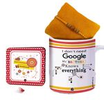 Jhingalala Rakshabandhan Gift for Brother | Wooden Beads Designer Rakhi, I Don't Need Google My Brother Knows Everything Printed Mug, Happy Raksha Bandhan Greeting Card, Roli Chawal Gift Pack