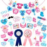 Zyozique ® Baby Shower Decorations Combo | Baby Shower Letter Paper Banner , Photo Booth Props With Badges for Baby Shower Theme Party Decorations (Pack of 33)