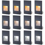 AXOTEXE 12-Pack Step Lights Outdoor Indoor LED Stair Lights Low Voltage 12V 3CCT Color Changing 3000K/4000K/5000K 4W 150LM, IP66 Waterproof Staircase Lights for Steps, Vertical, Black