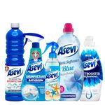 Asevi Bundle Spanish Cleaning Products Home Room Air & Clothes Fabric Freshener Softener Laundry Scent Booster Breeze Blue Bathroom Disinfectant Floor Surface Limescale Mould Mildew Cleaner Remover