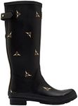 Joules Women's Rain Boot, Black Metallic Bees, 6