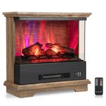 COSTWAY Electric Fireplace with 3-Sided Glass 27-inch Wide, 1400W Freestanding Fireplace Heater with Remote Control, 7-Level Vivid Flame, Thermostat, 0.5-6H Timer, Overheating Protection, Natural