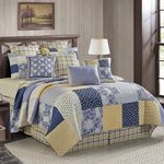 Virah Bella 3 Piece King Lodge Quilt Bedding Set - Rustic Country Reversible Comforter Set with Decorative Pillow Shams - Garden Walk in Bluebell