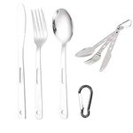 3 Pcs Travel Camping Cutlery Set Travel Camping Flatware Dinnerware Tableware Kit for One Knife, Fork and Spoon Set with Carabiner for Outdoor Travel Hiking Picnic Office School Daily Use