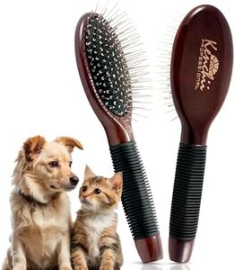 Kenchii Pet Grooming Metal Pin Brush for Dogs and Cats, Solid Wood Handle, Non Slip Grip, Detangling and Shedding Brush for Long or Short Haired Pets, Size Small