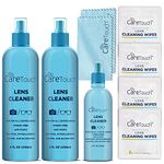 Care Touch Alcohol Free Glasses Lens Cleaner Kit | 2 8oz Spray Bottles + 2oz Travel Spray Bottle +2 Cloths | Safe for All Coated Lenses, Eyeglasses and Screens