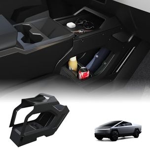 TESCYBERMODS Lower Center Console Organizer for Cyber Truck 2023 2024 2025, Custom Fit Double-Layer Floor Storage Tray Insert, Cyber Truck Accessories Interior Storage Box (Interior Black)
