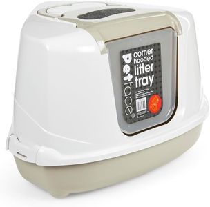 Petface Hooded Corner Cat Litter Tray, Pet Privacy, Reduce Odours & Keep Your Home Fresh, Scoop Provided, 56L x 38W x 46H cm