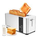 Aigostar 4 Slice Toaster Long Slot, Stainless Steel Toaster Extra Wide Slots, Digital Touch Control with LCD Display, 7 Browning Levels, Cancel Defrost Reheat Functions, 1400 Watts, Vigour 30O4F