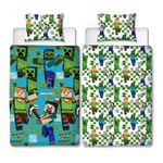 CHARACTER WORLD Minecraft Official Single Duvet Cover Set | Drawn Gaming Design Reversible 2 Sided Bedding Including Matching Pillow Case | Single Bed Set