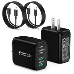 2Pack USB C Charger Block, 40W Fast USB C Wall Charger 4-Port PD Power Adapter +QC Wall Plug Multiport Type C Charging Block with 6FT USB-C to C Cable for iPhone 15 14 13 Pro Max XR XS 8 7,iPad,Galaxy