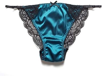 SilRiver Womens Silk String Bikini Satin Panties for Women Underwear Shiny Tanga Briefs (Lyons Blue, Small-Medium)