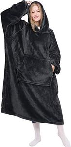 KPBLIS Wearable Blanket Hoodie for Women and Men, Oversized Hooded Blankets Sweatshirt, Cozy and Warm Fleece Blanket with Sleeves and Giant Pocket for Adults and Kids, Dark Gray