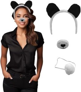 Nicky Bigs Novelties Adult Kids Black and White Panda Bear Costume Set - Panda Ears Headband Puff Pom Tail Animal Costumes Accessories Set, Black/White, One Size
