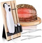 NutriChef Electric Carving Slicer Kitchen Knife - Portable Electrical Food Cutter Knife Set with Bread and Carving Blades, Wood Stand, For Meat, Turkey, Bread, Cheese, Vegetable, Fruit - NutriChef