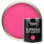 Vintro | Pink | Luxury Matt Emulsion | Smooth Chalky Finish | Multi Surface Paint | for Walls, Ceilings, Wood and Metal | 1L (Bright Pink - Deptford Pink)