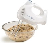 Hamilton Beach Power Deluxe 6-Speed Electric Hand Mixer with Snap-On Storage Case, QuickBurst, Beaters, Whisk, Bowl Rest, White (62695V)