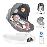 Hlieeosfcn Grey Electric Bouncer for Baby with Mobile App Control and Remote Control,5-Point Safety Harness Electric Baby Swing Chair with 5 Swing Amplitudes 3-Stage Timer Soft Padded Baby Rocker