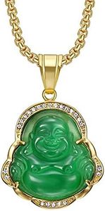Yifnny Collier Bouddha Rieur, Lucky Bouddha Collier Jade Bouddha Collier Zircone Cubique Bouddha Vert Collier Bouddha Collier pour Femmes Bouddha Bijoux Bonne Chance Cadeaux (Vert)
