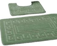 EDS - Greek Style Non-Slip Bathroom Rug Set of 2 Includes 1 Bath Mat and (50 x 80 cm) and 1 Toilet Mat (50 x 40 cm), Green