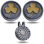 Full Metal Markers Shamrock Clover Unique Magnetic Metal Golf Ball Marker Coin Irish (2 Ball Markers + 1 Hat Clip)