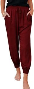 Dokotoo Womens Ladies Summer Comfy Casual Loose Lightweight Solid Color Tie Elastic Waist Linen Jogging Jogger Pants Sweatpants for Women with Pockets Red Large