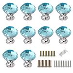 IGNPION 30mm Crystal Glass Drawer Door Knob Cupboard Pull Handles for Bedside Cabinet, Dresser Unit and Chest Furniture 10 Pcs (Aqua Blue)