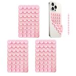 Xumann 3PCS Double Suction Phone Sticky Pad Grip, Silicone Phone Holder Case for Wall, 40 Grain Pink Square