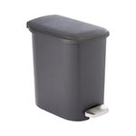 Amazon Basics Compact Bathroom Small Plastic Rectangular Trash Can with Steel Pedal Step, Black, 6 Liters